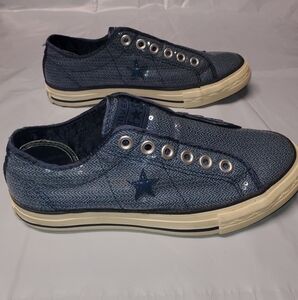 Converse One Star‎ low top slip-on sneakers blue sequin W6.5 EUC